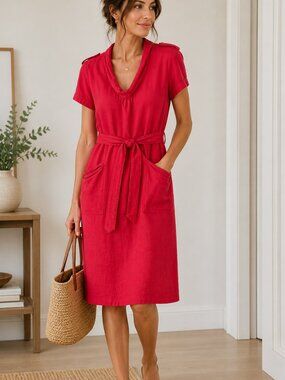 Marella 100% Linen Dress – Raspberry Red – Size US 10 – Italian Brand